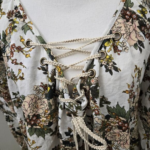 One Teaspoon Peasant Blouse Small Floral Lace up High Low Cottagecore fairy - Picture 10 of 15